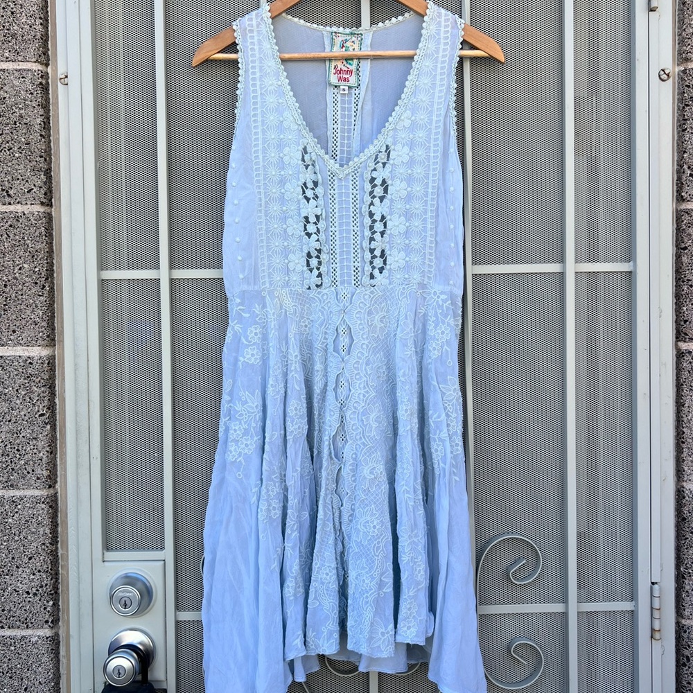 Light Blue Embroidered ‘Johnny Was’ Dress